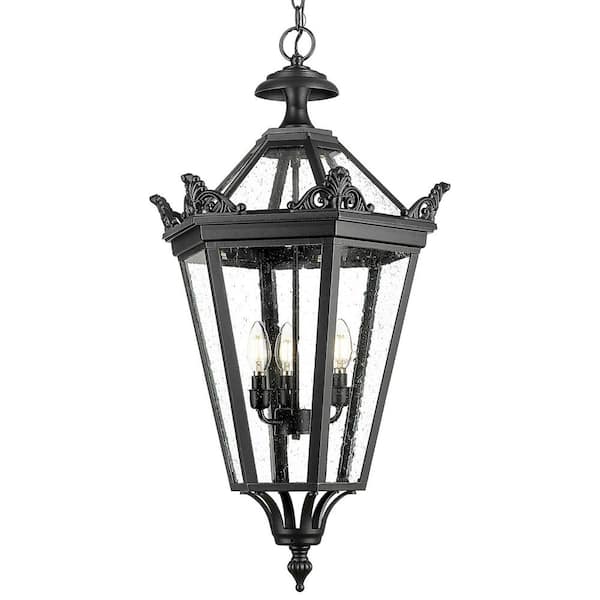 JAZAVA 32 in. 3-light Black Outdoor Waterproof Pendant Light with ...