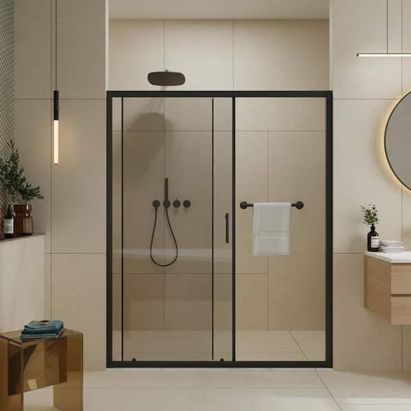 58.7 in.-60 in. W x 72 in. H Framed Shower Door in Black with Clear Door