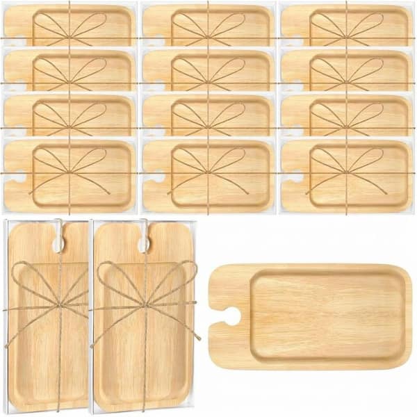12-Set Bamboo Wine Appetizer Plate with Glass Holder 8.27 x 4.72 in. Bridal Shower Party Favor Gift Unit