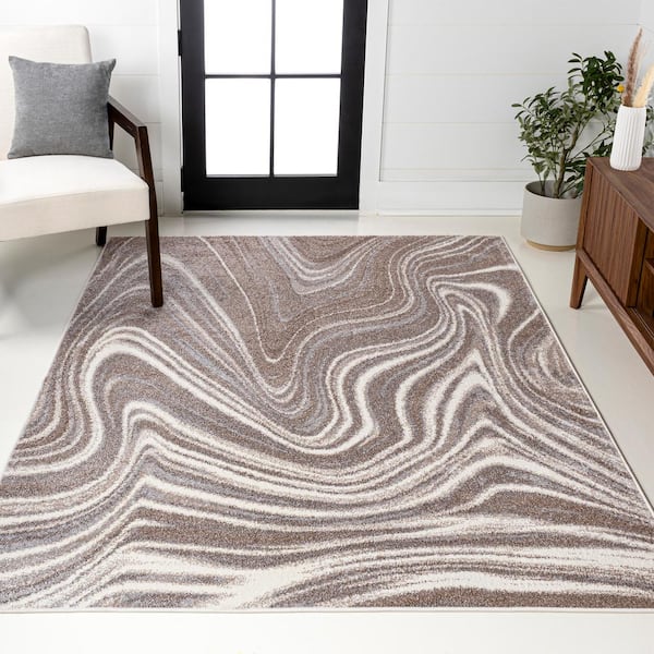Eleni Contemporary Glam Abstract Marble Brown/Cream 3 ft. x 5 ft. Area Rug