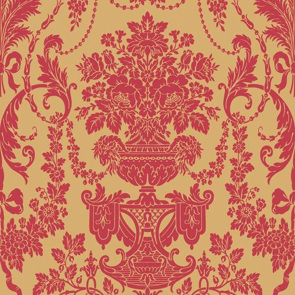 The Wallpaper Company 56 sq. ft. Red Gold Damask Wallpaper-DISCONTINUED