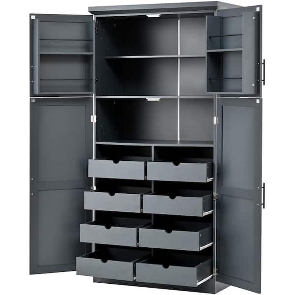 35.5 in. W x 17.6 in. D x 70.9 in. H Bathroom Gray Linen Cabinet