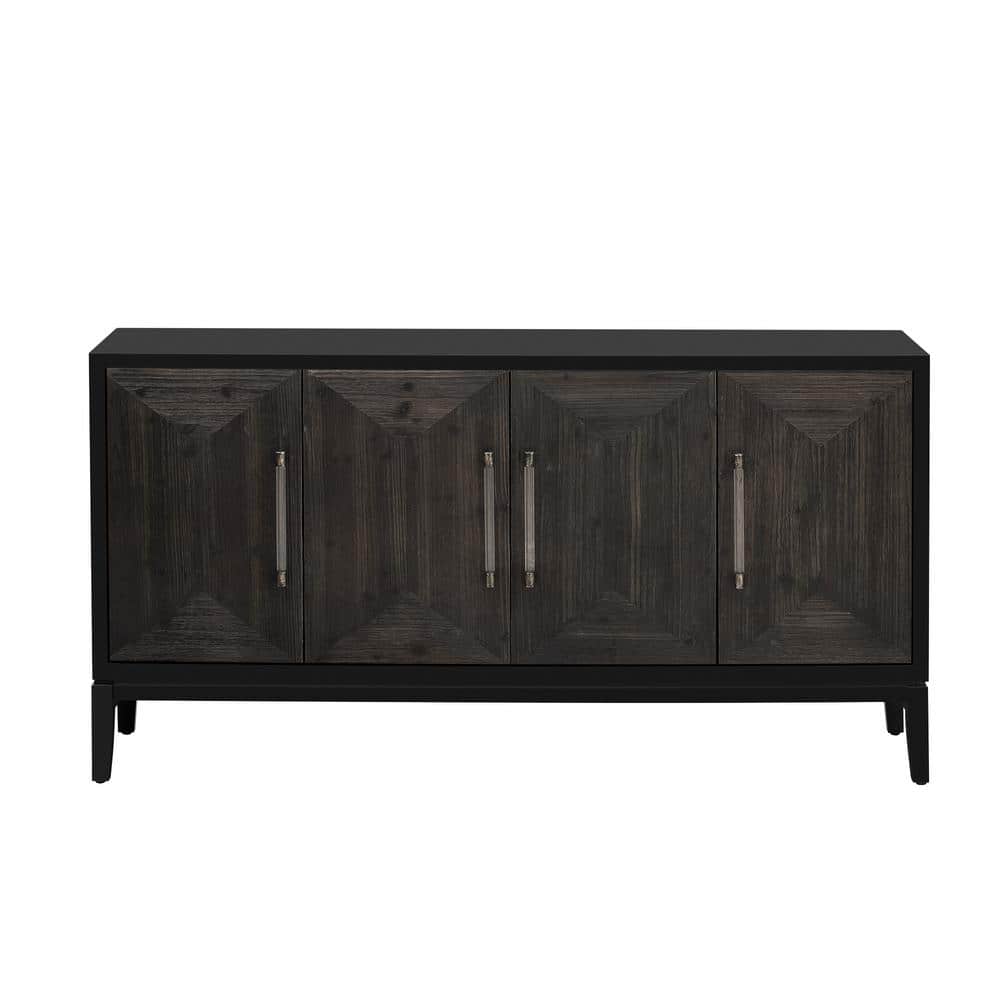 Black Wood Outdoor Side Table, 4-Door Sideboard with Brushed Doors, Fir Ven