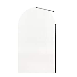 33-3/8 in. W x 58 in. H Frameless Fixed Tub Door in Matte Black with Tempered Clear Glass