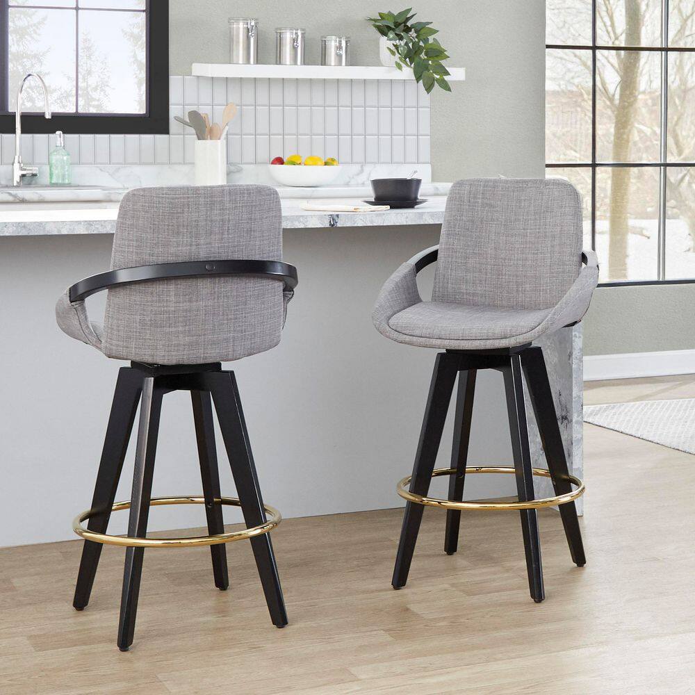 Cosmo 39 in. Black Wood, Grey Fabric and Gold Metal Fixed-Height Counter Stool with Round Footrest (Set of 2) price history on PriceWatchPro