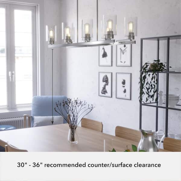 Hunter Hartland 8 Light Brushed Nickel Linear Chandelier with Seeded Glass Shades Dining Room Light