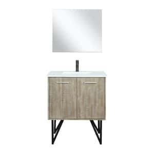 Lancy 30 in W x 20 in D Rustic Acacia Bath Vanity, White Quartz Top, Gun Metal Faucet Set and 28 in Mirror