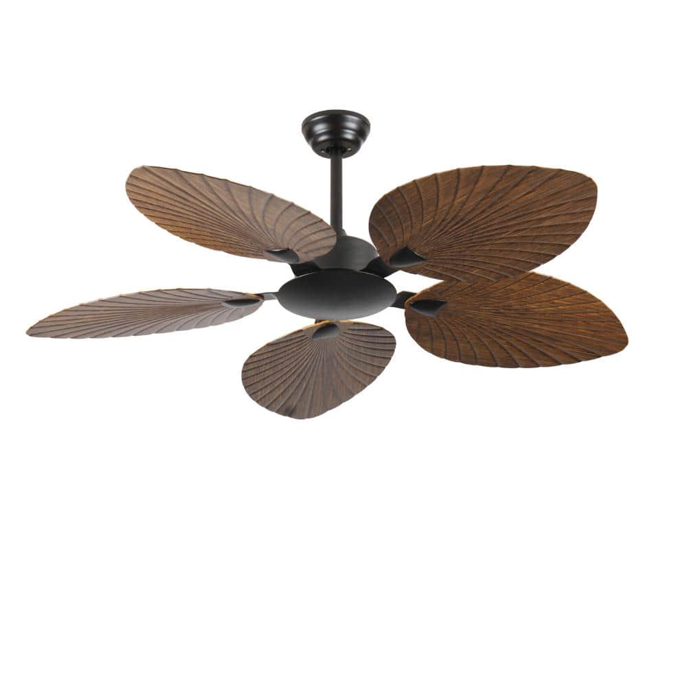 52 in. Modern Black 6 Speeds Palm Leaf Brown Downrod Mount Standard Ceiling Fan with LED Light and Remote price history on PriceWatchPro