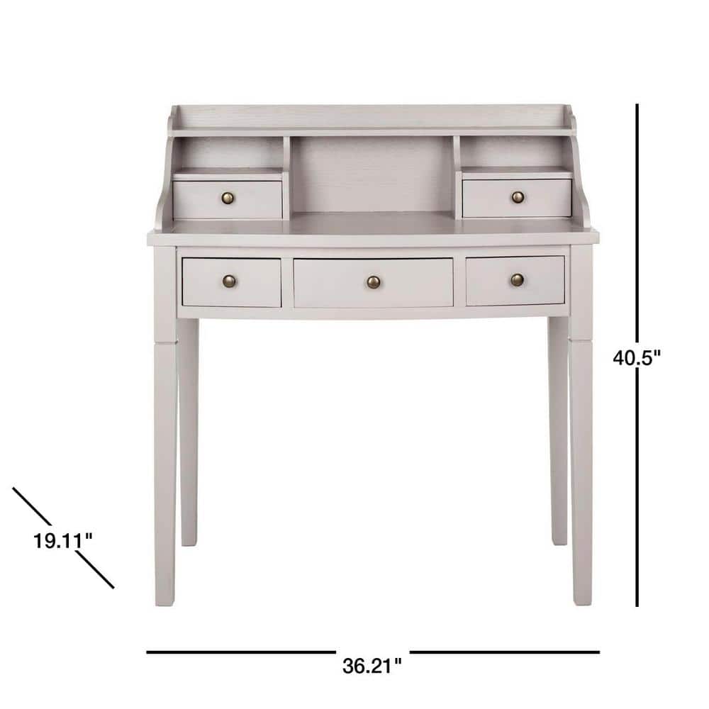 Quartz Grey Transitional 5-Drawer Writing Desk with Hutch