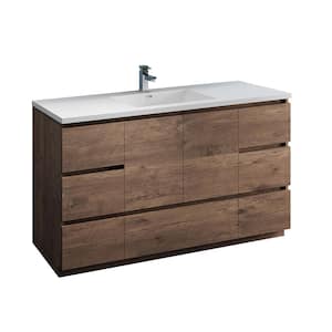 Lazzaro 60 in. Modern Bathroom Vanity in Rosewood with Vanity Top in White with White Basin