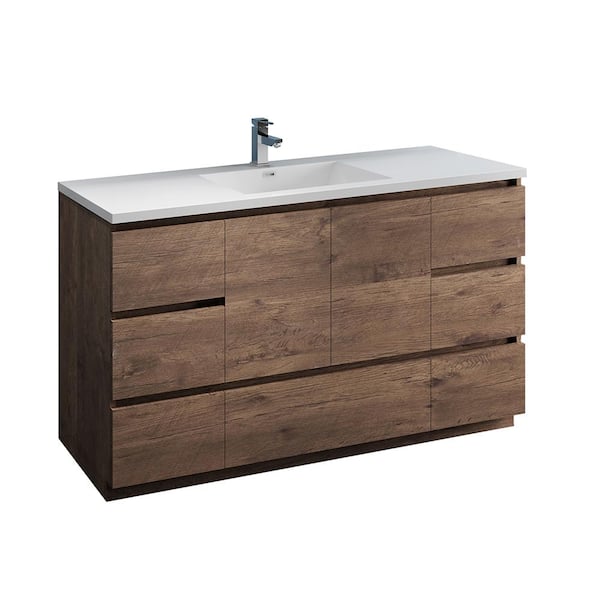 Fresca Lazzaro 60 in. Modern Bathroom Vanity in Rosewood with Vanity Top in White with White Basin