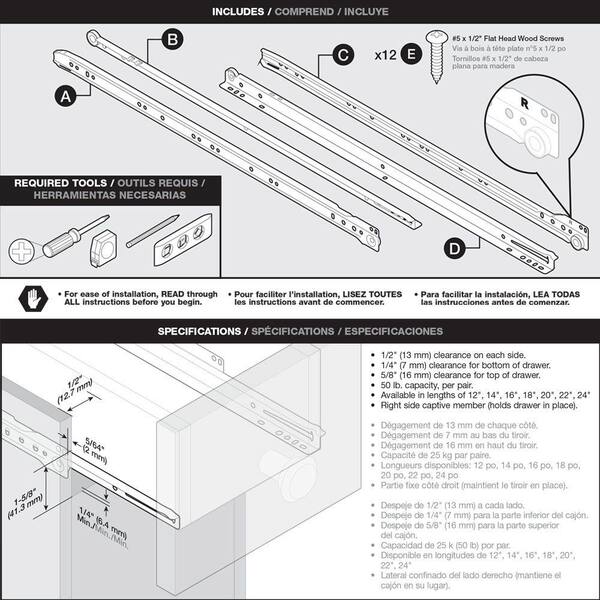 20 in. Self-Closing Bottom Mount Drawer Slide (1-Pair) 20 in. Self-Closing Bottom Mount Drawer Slide (1-Pair)