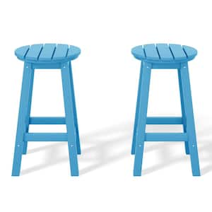 Laguna 24 in. Round HDPE Plastic Backless Counter Height Outdoor Dining Patio Bar Stools (2-Pack) in Pacific Blue