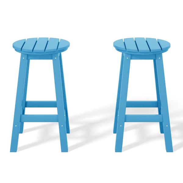 WESTIN OUTDOOR Laguna 24 in. Round HDPE Plastic Backless Counter Height Outdoor Dining Patio Bar Stools (2-Pack) in Pacific Blue