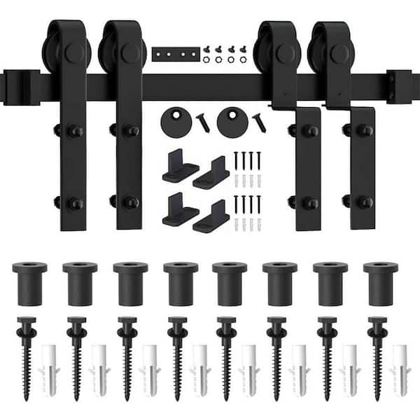 WINSOON 10 ft./120 in. Single Track Bypass Barn Door Hardware Double Doors Kit, Heavy-Duty Sliding 1-Track Antique Roller