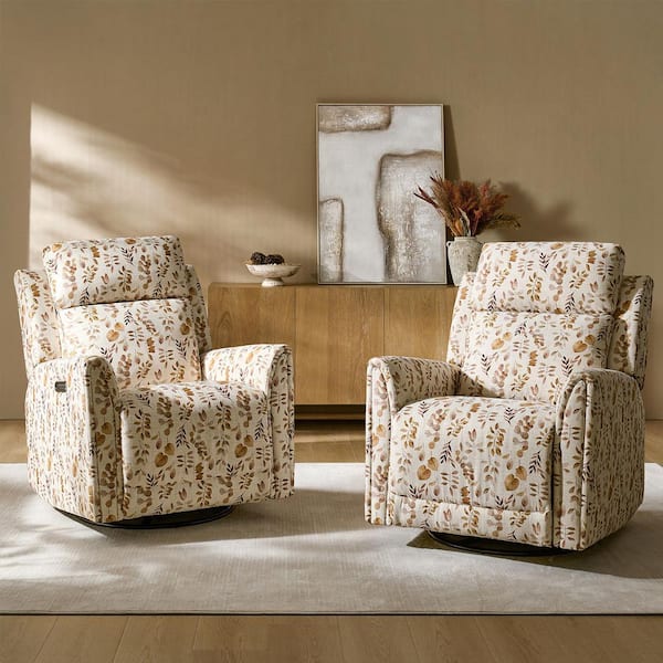 JAYDEN CREATION Arnold Yellow Powered Polyester Full Motion Recliner with Duel Motor Headrest and Footrest Seperate Control (Set of 2)