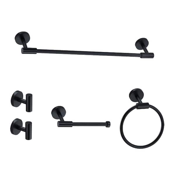 5-Piece Bath Hardware Set 19 in. with Mounting Hardware in Matte Black
