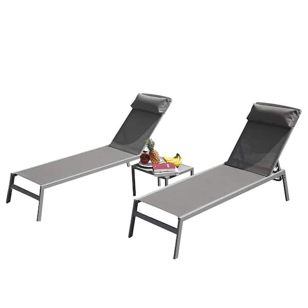 Flynama Adjustable Aluminum Outdoor Lounge Chair with Table for Beach ...