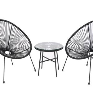 3-Piece Outdoor Small Living Room Patio Talking Black PE Rattan Chair Set Set with Coffee Table