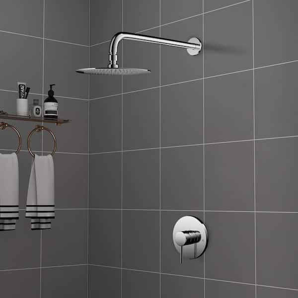 Single-Handle 1-Spray Wall Mount Shower Faucet 1.5 GPM with Pressure Balance in Chrome (Valve Included)