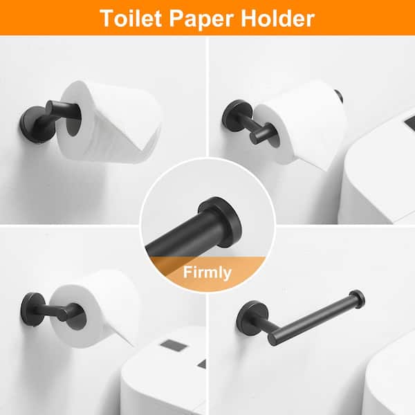 4-Piece Bath Hardware Set with Toilet Paper 9.15 in. Towel Bar and 2pcs Holder Towel Hook in Matte Black