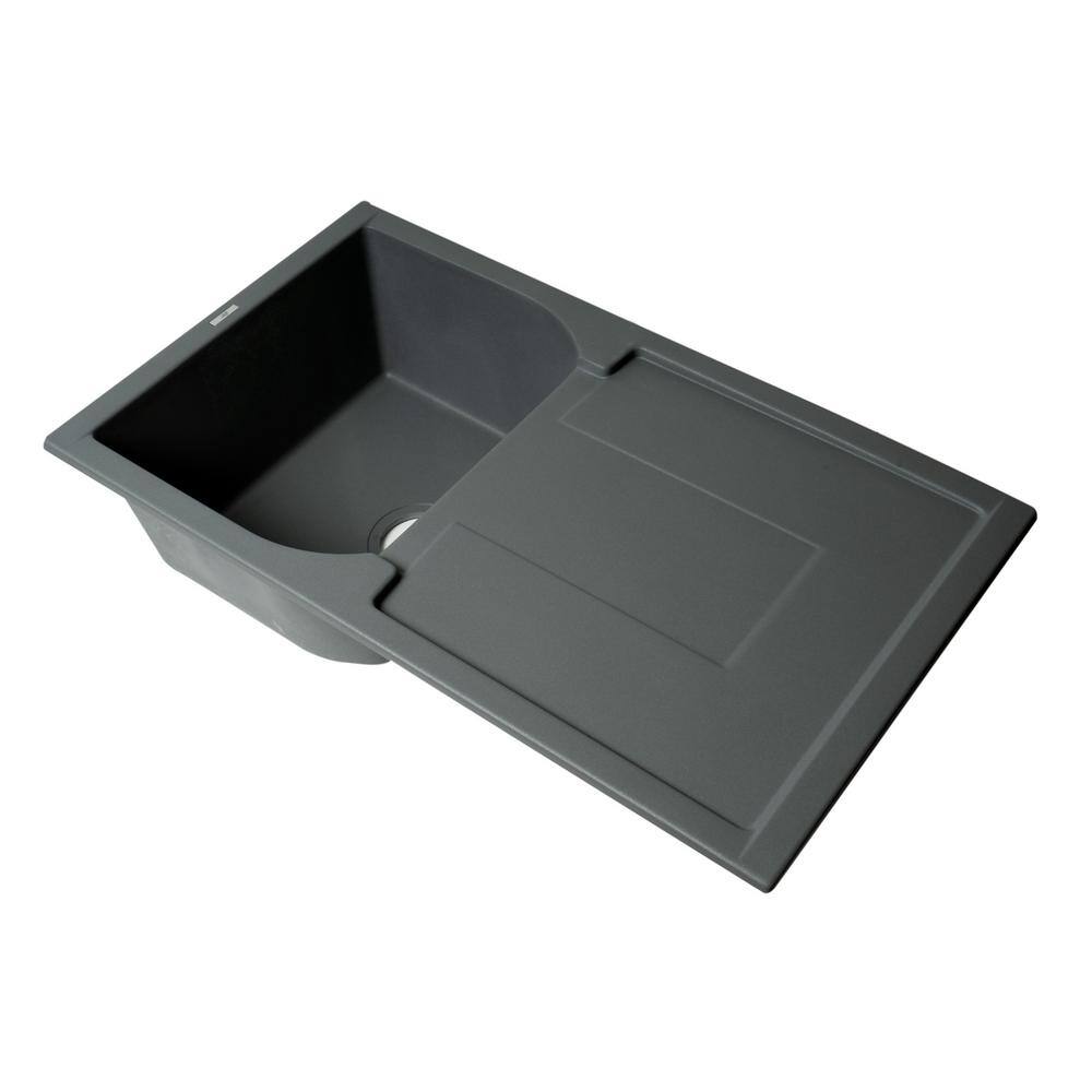 Titanium Gray Granite Single Bowl Kitchen Sink with Drainboard