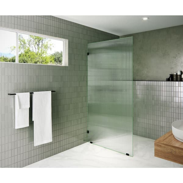 Glass Warehouse 38 in. W x 78 in. H Single Fixed Panel Frameless Shower Door with Fluted Tempered Glass Without Handle