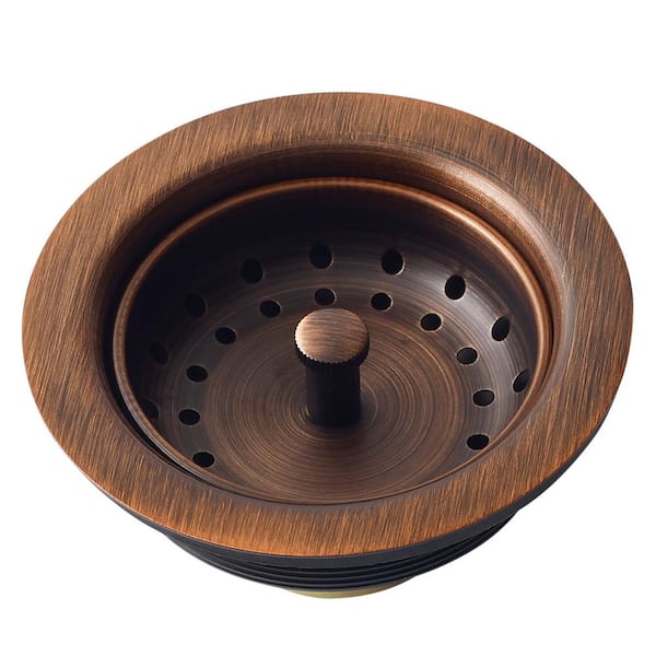 SINKOLOGY SinkSense 3.5 in. Basket Strainer Drain with Post Style Basket in Antique Copper