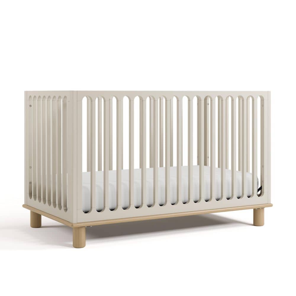 Sicily Frosted Oat with Driftwood 3-in-1 Convertible Crib with Bonus Toddler Guardrail