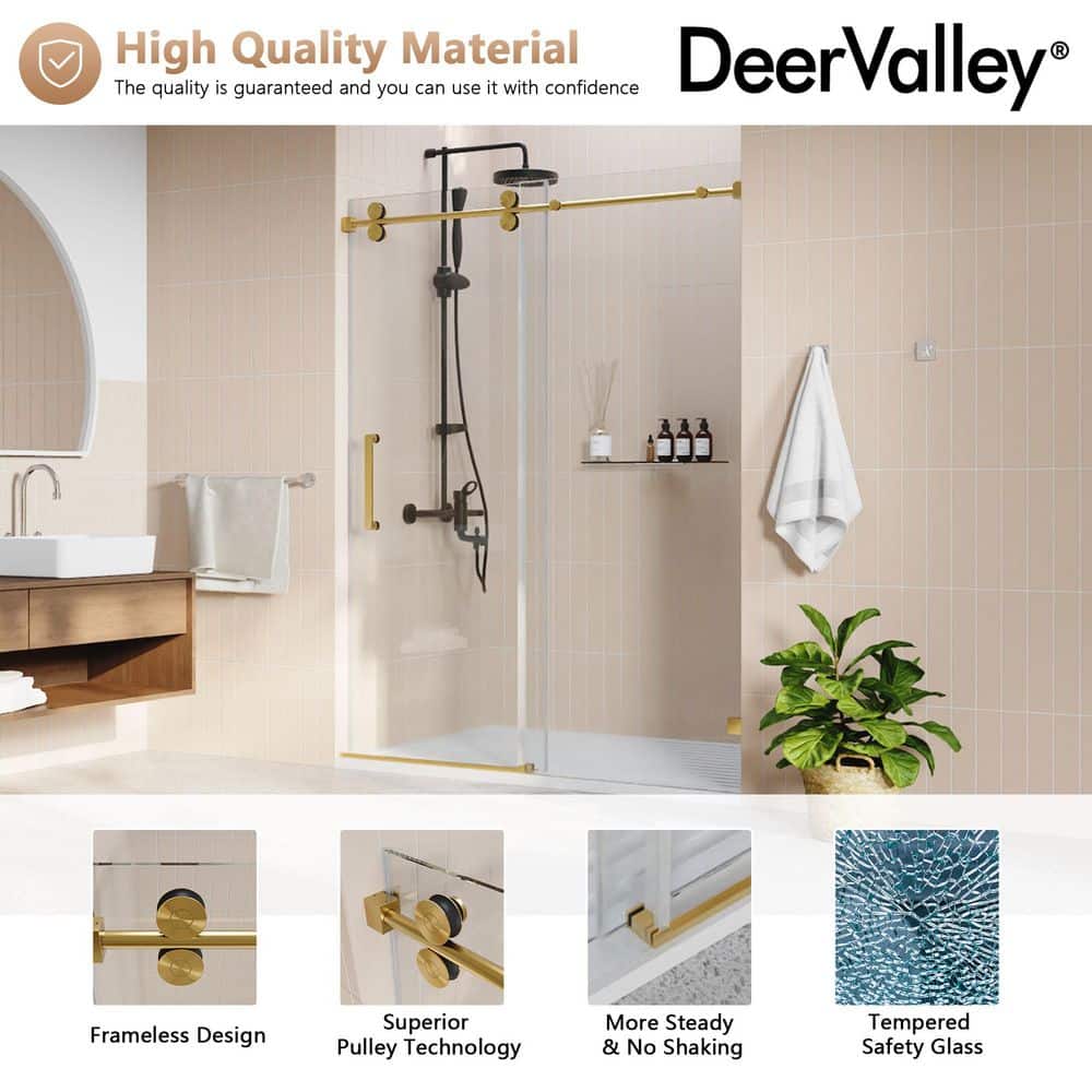 Concord 60" Gold Frameless Sliding Shower Door with Tempered Glass