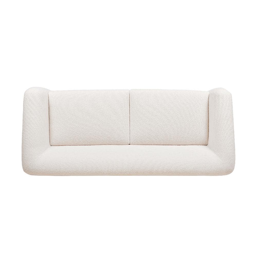 Ivory White Bouclé 90" Sofa with Oak Legs