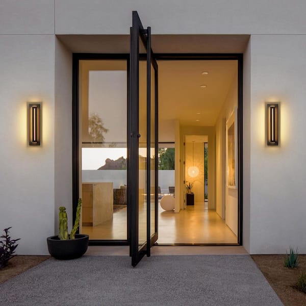 Lorise Black Modern Integrated LED Indoor/Outdoor Hardwired Porch Light Wall Lantern Sconce