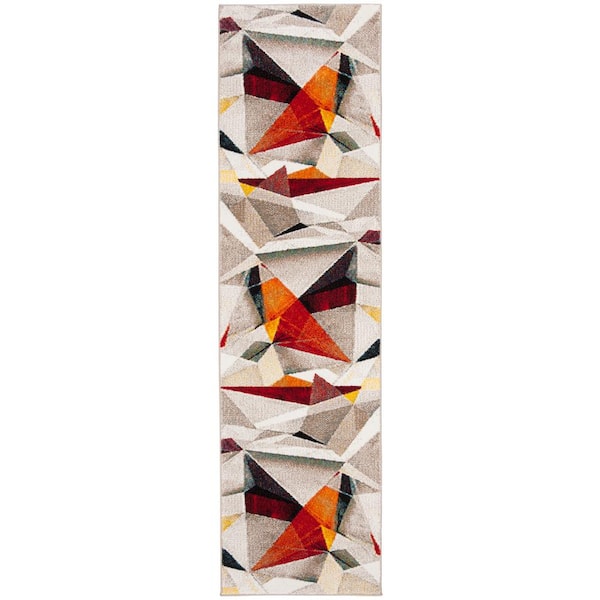 SAFAVIEH Porcello Light Gray/Orange 2 ft. x 8 ft. Abstract Runner Rug