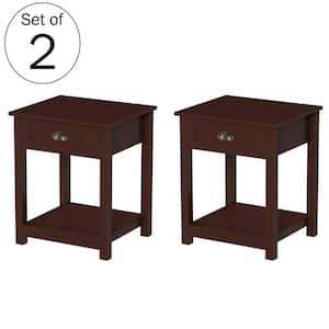 17.75 in. Umber Brown Rectangle MDF Wood End Tables With Drawers ( Set of 2)
