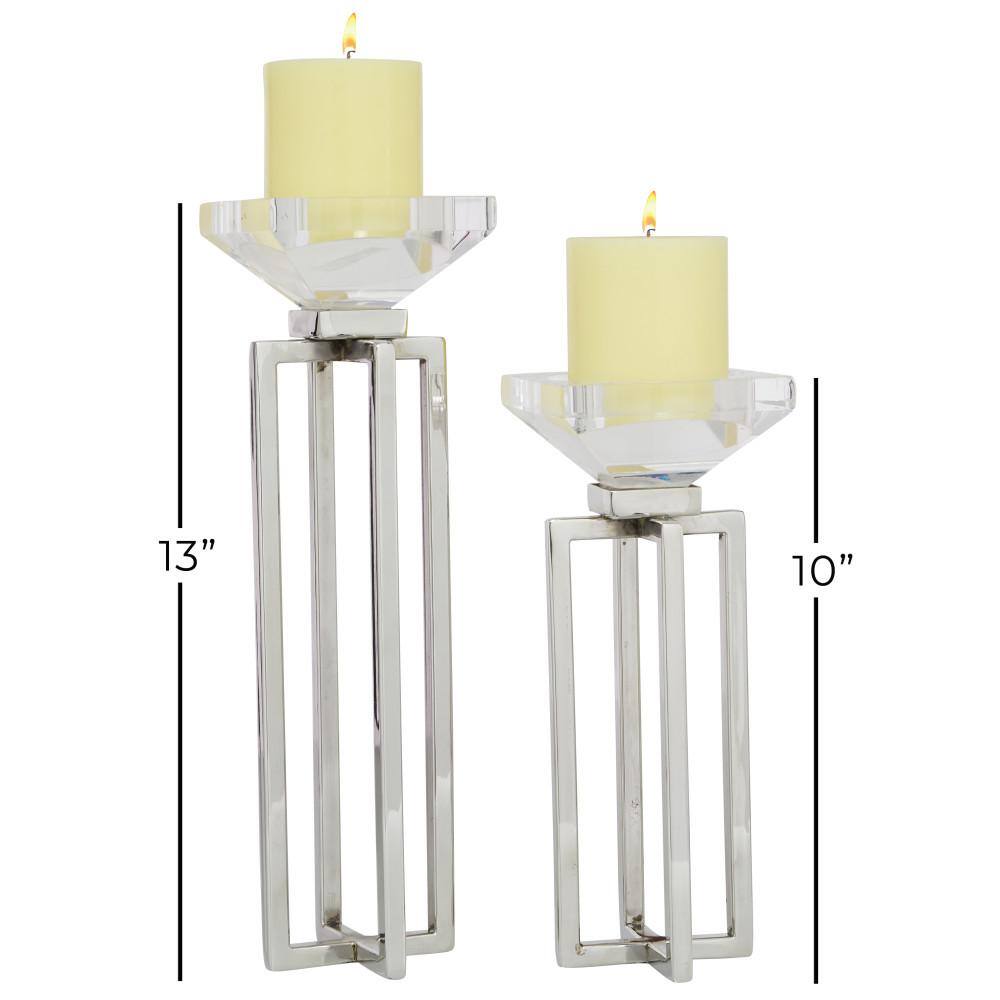 Silver Stainless Steel Square Candle Holders, Set of 2