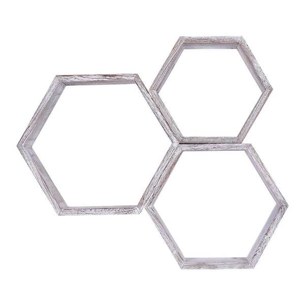 Unbranded 22 in. x 22 in. x 4 in. Wood Rustic Wall Mounted Hexagonal Floating Shelves (Set of 3)