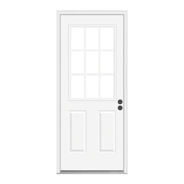 JELD-WEN 32 in. x 80 in. 9 Lite Primed Fiberglass Prehung Entry Door with Brickmould