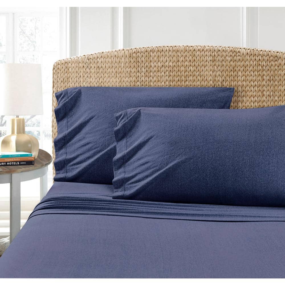 Cotton Blend T-Shirt Jersey Sheet 2PK Pillowcase Set, Indigo