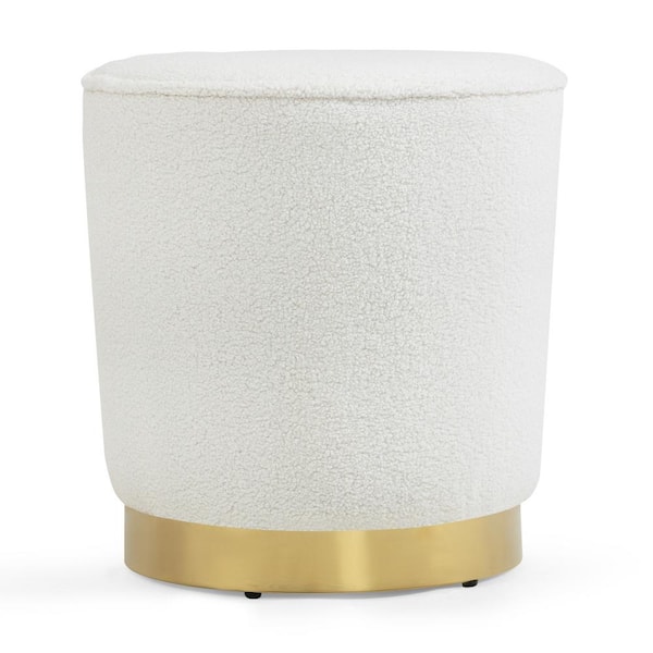 Glamour Home Aysel White Boucle Fabric Round Ottoman