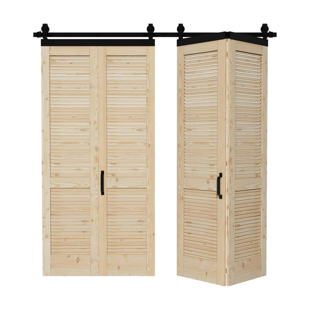 ARK DESIGN 80 in. x 84 in. Unfinished Solid Core Pine Wood Louver Bi