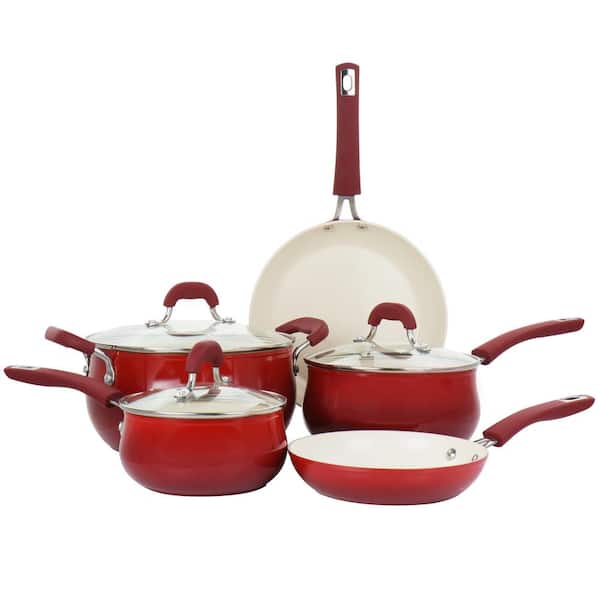 Oster Corbett 8-Piece Nonstick Aluminum Cookware Set in Red