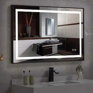 30 in. W x 36 in. H Square Framed with Backlit 3-Colors Dimmable Lighted Wall Bathroom Vanity Mirror in Black