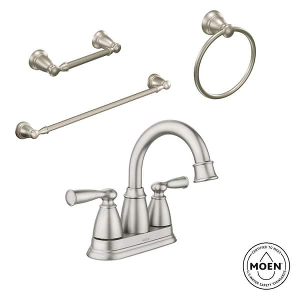 Banbury 4 in. Centerset Double Handle Bathroom Faucet Combo Kit with 3-Piece Hardware Set in Spot Resist Brushed Nickel