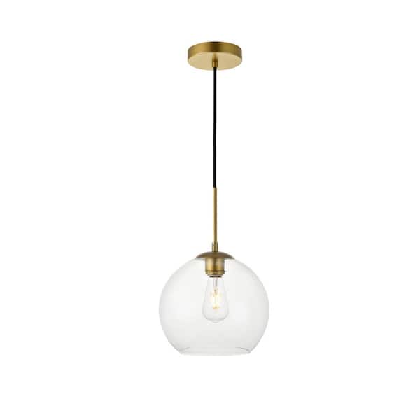 Unbranded Timeless Home 9.8 in. 1-Light Brass and Clear Pendant Light, Bulbs Not Included