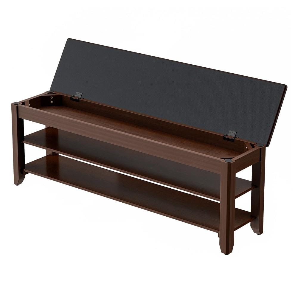 47.2" W Walnut Solid Wood Shoe Storage Bench with Flip-Top Storage