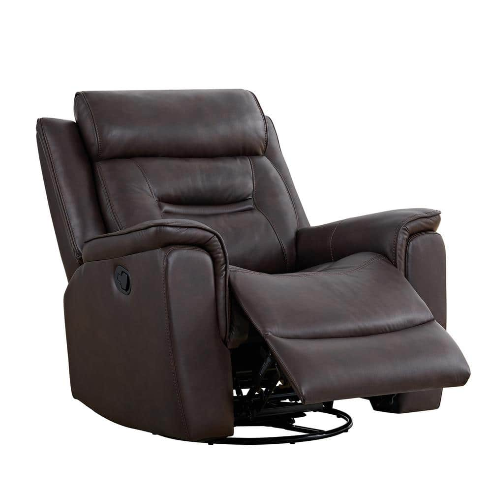 SPRUCE & SPRING Barnabas Brown Leather Swivel Rocker Manual Recliner ...