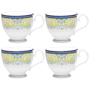 Menorca Palace 7 fl. oz. (Blue/Yellow) Bone China Tea Cups, (Set of 4)