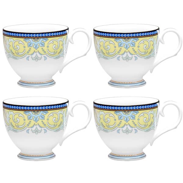 Noritake Menorca Palace 7 fl. oz. (Blue/Yellow) Bone China Tea Cups, (Set of 4)