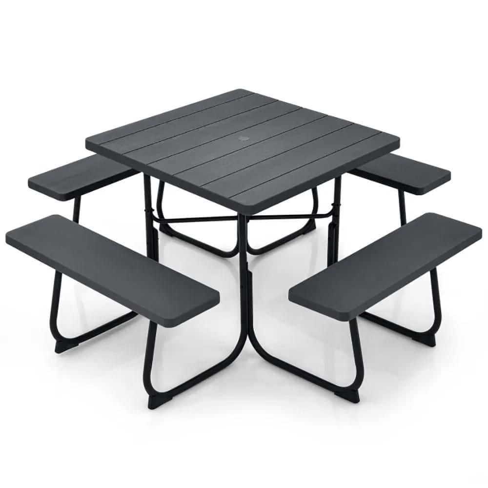 67 in. Black Square High-Quality HDPE Cast Iron Picnic Table Seats