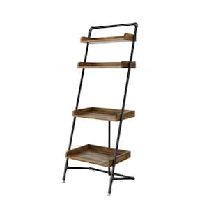 Kasia 71 in. H Light Hickory MDF 4-Shelf Leaning Accent Bookcase With Leveling Feet
